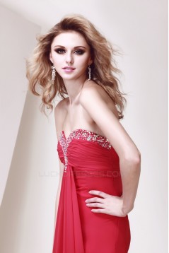 A-Line Sweetheart Beaded Red Long Chiffon Prom Evening Party Dresses 02020973