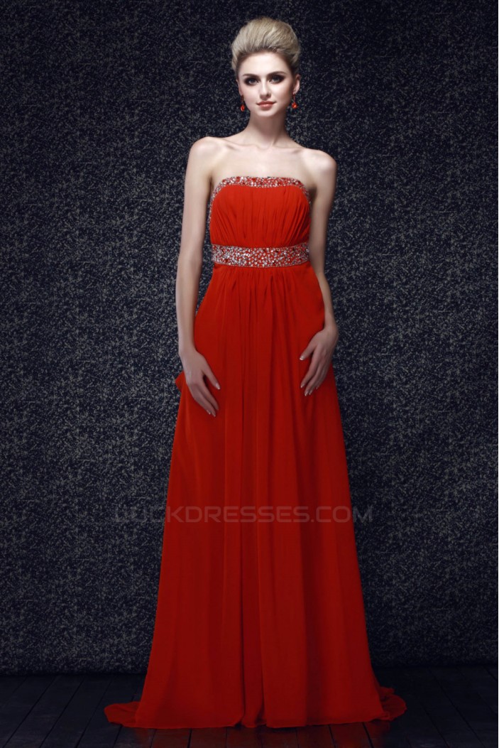 A-Line Strapless Long Chiffon Prom Evening Party Dresses 02020980