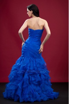 Trumpet/Mermaid Sweetheart Beaded Long Blue Organza Prom Evening Party Dresses 02020982