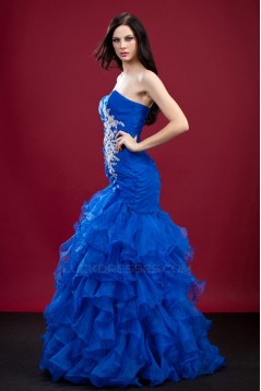 Trumpet/Mermaid Sweetheart Beaded Long Blue Organza Prom Evening Party Dresses 02020982