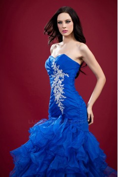 Trumpet/Mermaid Sweetheart Beaded Long Blue Organza Prom Evening Party Dresses 02020982