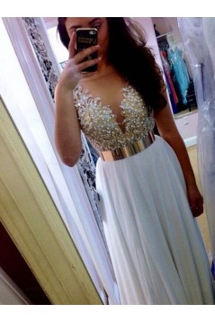 Long White Beaded Prom Evening Formal Dresses 3020005