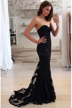 Trumpet/Mermaid Sweetheart Long Black Prom Evening Formal Dresses 3020011