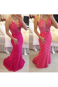 Trumpet/Mermaid Lace Long See Through Prom Evening Formal Dresses 3020014