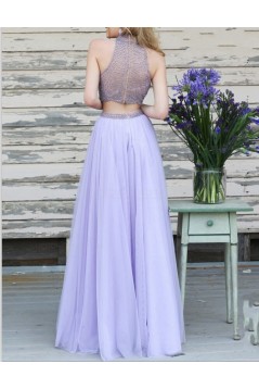 Two Pieces Beaded High Neck Long Prom Evening Formal Dresses 3020019