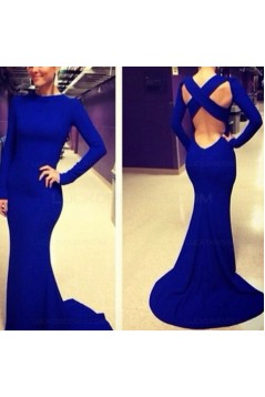 Trumpet/Mermaid Long Sleeve Blue Prom Evening Formal Dresses 3020032