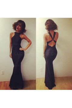 Trumpet/Mermaid Long Black Prom Evening Formal Dresses 3020043