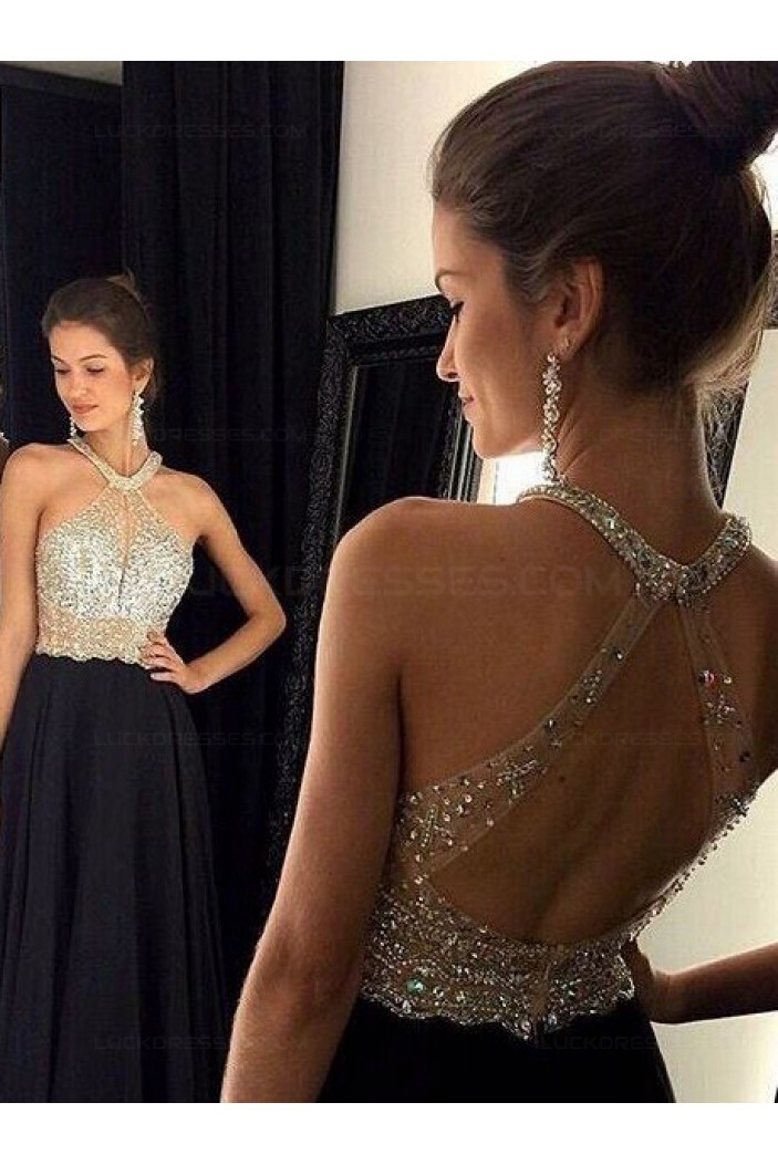 Beaded Long Black Prom Evening Formal Dresses 3020074