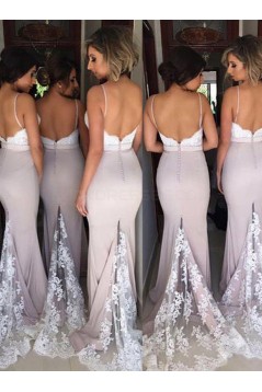 Trumpet/Mermaid Spaghetti Straps Lace Long Prom Evening Formal Bridesmaid Dresses 3020079