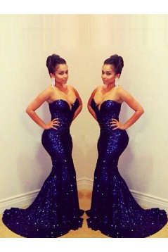 Sexy Sweetheart Long Blue Sequins Prom Evening Formal Dresses 3020092