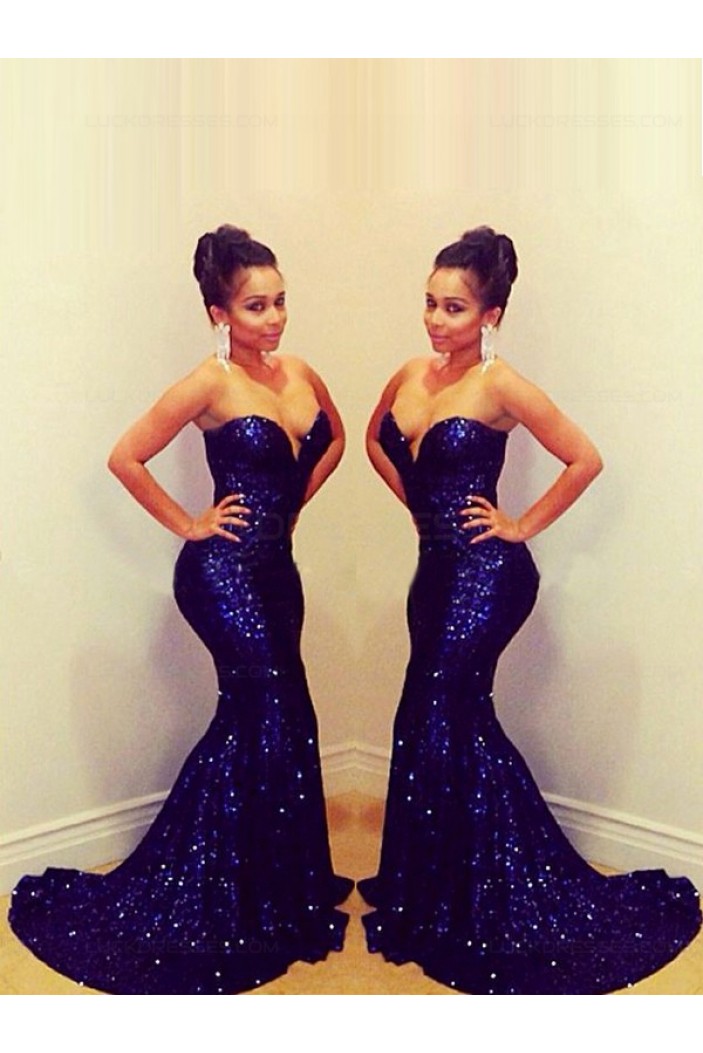 Sexy Sweetheart Long Blue Sequins Prom Evening Formal Dresses 3020092