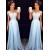 Long Blue Lace Chiffon See Through Prom Evening Formal Dresses 3020097