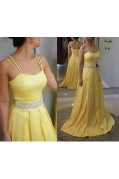 Long Yellow Beaded Spaghetti Straps Prom Formal Evening Party Dresses 3021000