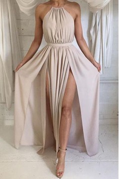 Halter Chiffon Long Prom Formal Evening Party Dresses 3021013