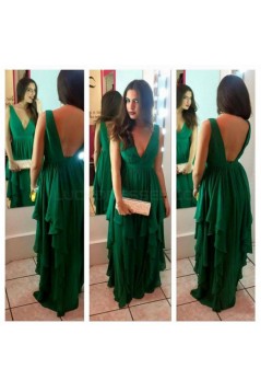 Long Green V-Neck Chiffon Prom Formal Evening Party Dresses 3021015