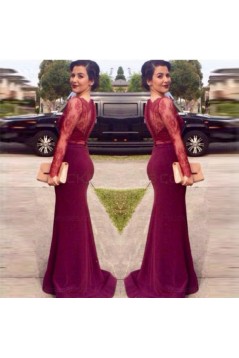 Trumpet/Mermaid Long Sleeves Red Lace Prom Evening Formal Dresses 3020104