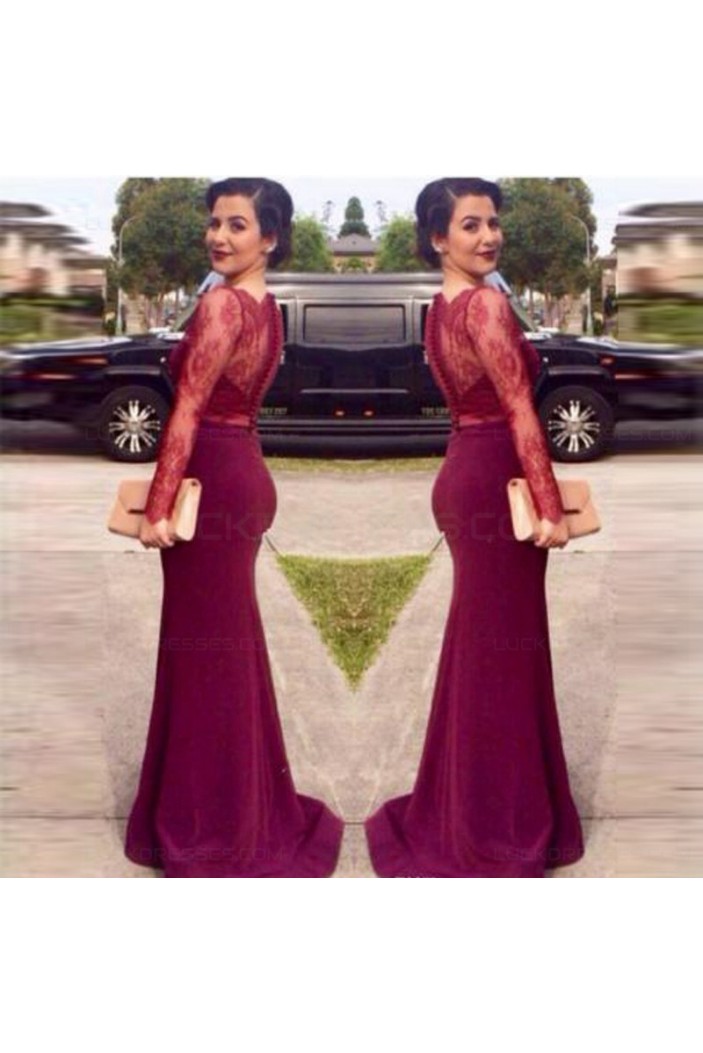 Trumpet/Mermaid Long Sleeves Red Lace Prom Evening Formal Dresses 3020104