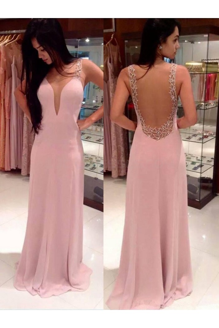 Long Pink Backless Prom Formal Evening Party Dresses 3021046