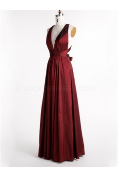 Long V-Neck Burgundy Prom Formal Evening Party Dresses 3021067