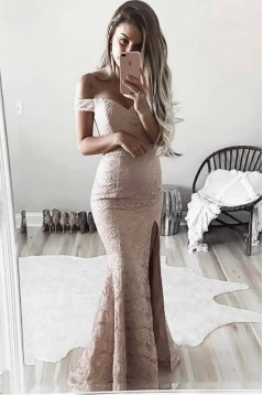 Classic Lace Mermaid Off-the-Shoulder Long Prom Formal Evening Party Dresses 3021090