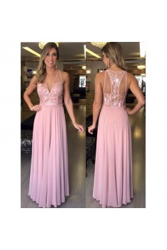 Long Pink Lace and Chiffon Prom Formal Evening Party Dresses 3021093