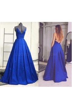 Long Blue Spaghetti Straps V-Neck Prom Formal Evening Party Dresses 3021102