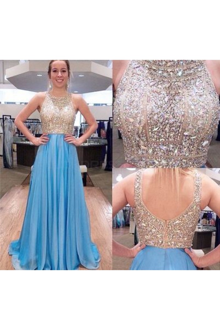 Beaded Long Blue Prom Formal Evening Party Dresses 3021104