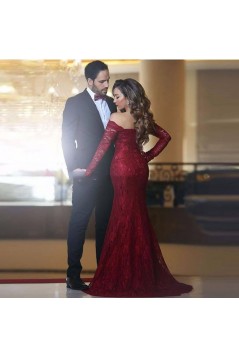 Long Sleeves Mermaid Off-the-Shoulder Lace Prom Formal Evening Party Dresses 3021112