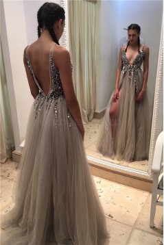 Sexy V-Neck Beaded Long Prom Formal Evening Party Dresses 3021118