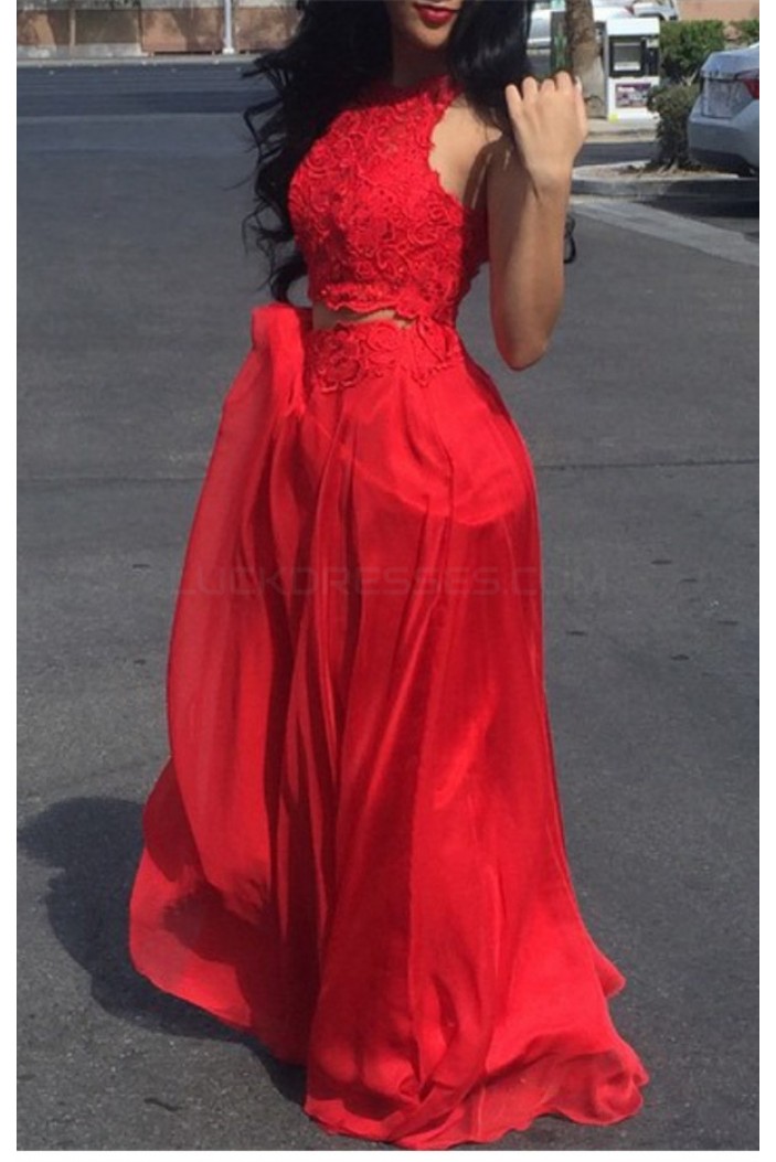 Two Pieces Lace Long Red Prom Formal Evening Party Dresses 3021124