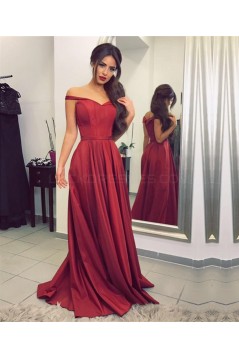 Burgundy Off-the-Shoulder Long Prom Formal Evening Party Dresses 3021128
