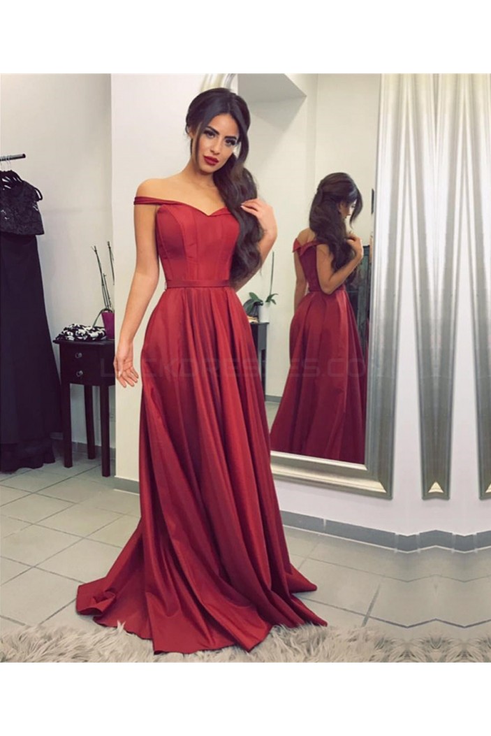 Burgundy Off-the-Shoulder Long Prom Formal Evening Party Dresses 3021128