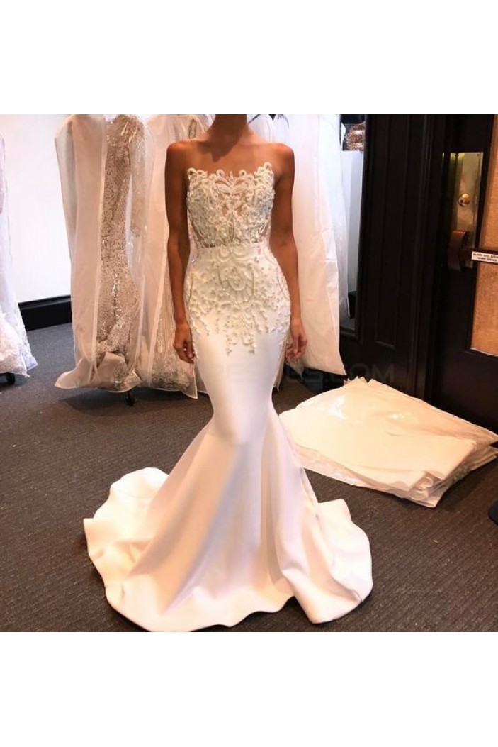 Mermaid Lace Long White Prom Formal Evening Party Dresses 3021129