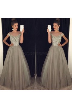 Beaded Off-the-Shoulder Tulle Ball Gown Prom Formal Evening Party Dresses 3021136
