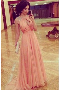 A-Line Cap Sleeves Beaded Long Chiffon Prom Formal Evening Party Dresses 3021142