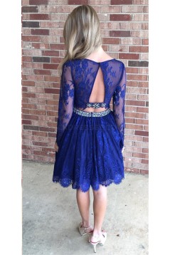 Beaded Lace Two Pieces Long Sleeves Prom Formal Evening Party Dresses 3021162