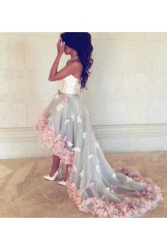 High Low Prom Formal Evening Party Dresses with Handmade Flowers 3021164