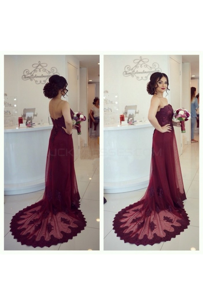 Long Burgundy Lace Prom Formal Evening Party Dresses 3021165