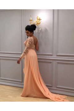 Long Chiffon One Sleeves Lace Prom Formal Evening Party Dresses 3021167