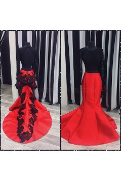 Mermaid Long Sleeves Lace Black White Prom Formal Evening Party Dresses 3021169