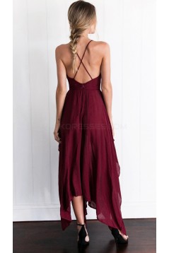 Asymmetrical Spaghetti Straps V-Neck Chiffon Prom Formal Evening Party Dresses 3021176