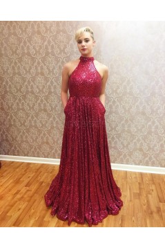 High Neck Sequins Long Prom Formal Evening Party Dresses 3021177