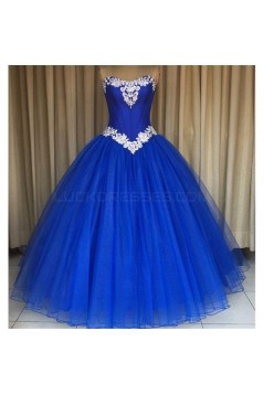 Tulle Ball Gown Long Blue Prom Formal Evening Party Dresses 3021200