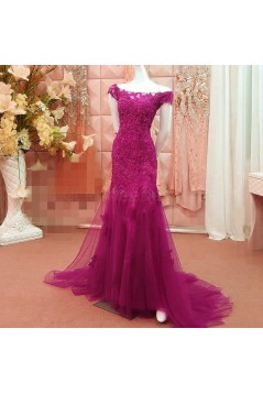 Long Red Beaded Lace Appliques Prom Formal Evening Party Dresses 3021206