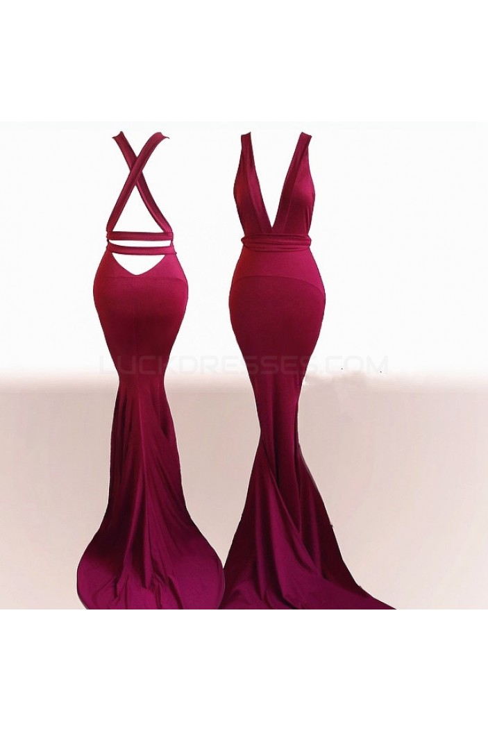 Sexy Red Mermaid Long Prom Formal Evening Party Dresses with Criss Criss Back 3021223