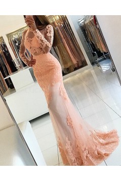 Mermaid Long Sleeves Lace Prom Formal Evening Party Dresses 3021232