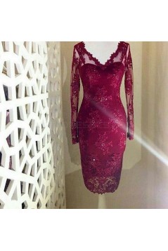 Long Sleeves V-Neck Knee-Length Formal Evening Mother of The Bride Dresses 3021234