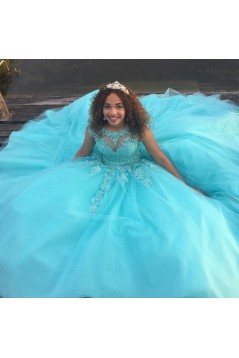 Ball Gown Lace Appliques Beaded Long Prom Formal Evening Party Dresses 3021250