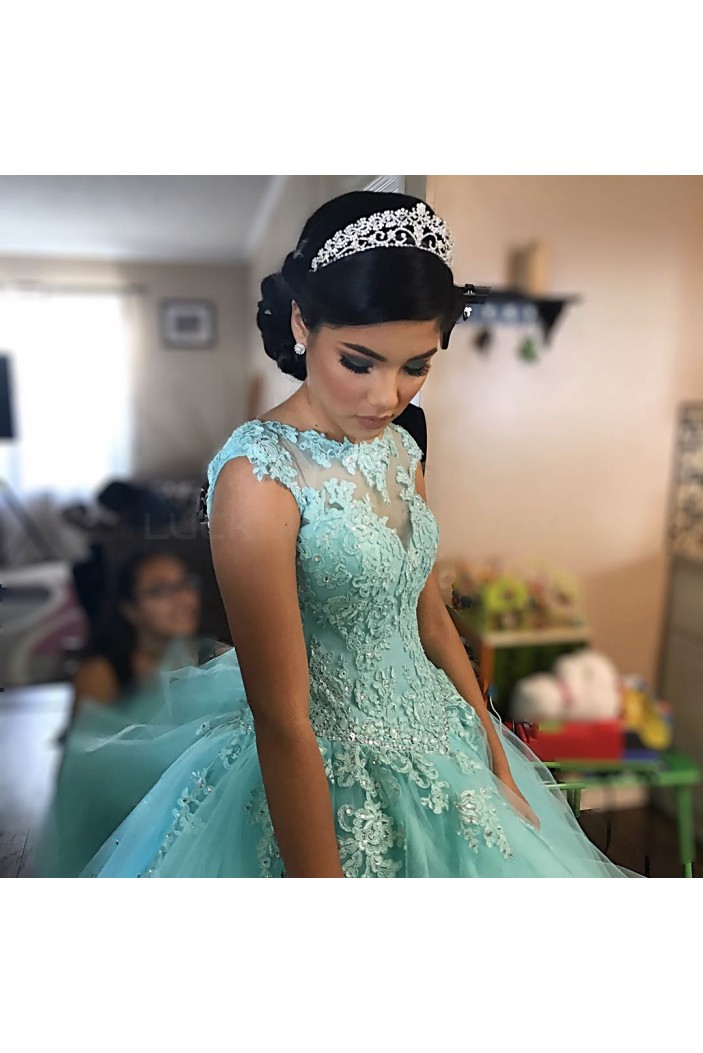 Ball Gown Lace Appliques Beaded Long Prom Formal Evening Party Dresses 3021250