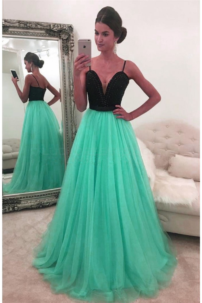 Beaded Spaghetti Straps Long Prom Formal Evening Party Dresses 3021252